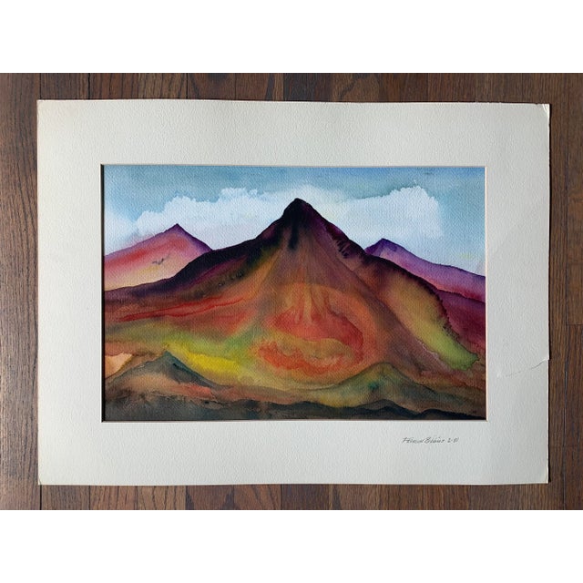 Late 20th Century Late 20th Century Abstract Mountain Landscape Watercolor Painting by Frealon Norden Bibbins For Sale - Image 5 of 5