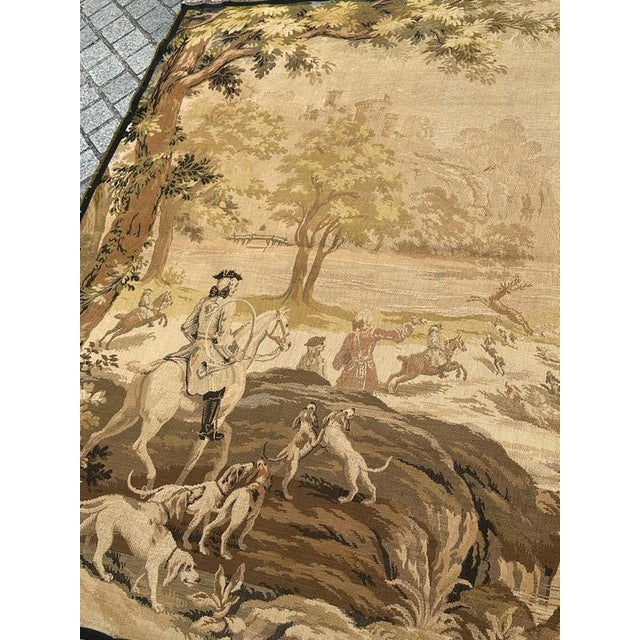 Large Vintage French Hunting with Hounds Jacquard Tapestry in the style of Aubusson, 1970s For Sale - Image 11 of 18