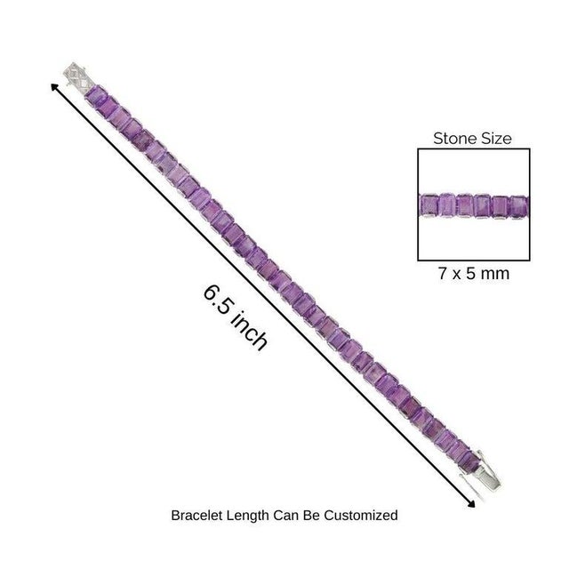 Bochic Natural Amethyst Step-Cut Tennis Bracelet in Solid Silver for Her For Sale - Image 9 of 11