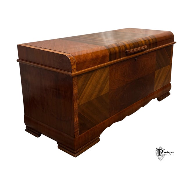 Brown Vintage Lane Art Deco Style Mahogany & Burlwood Cedar Lined Trunk / Blanket Chest For Sale - Image 8 of 12