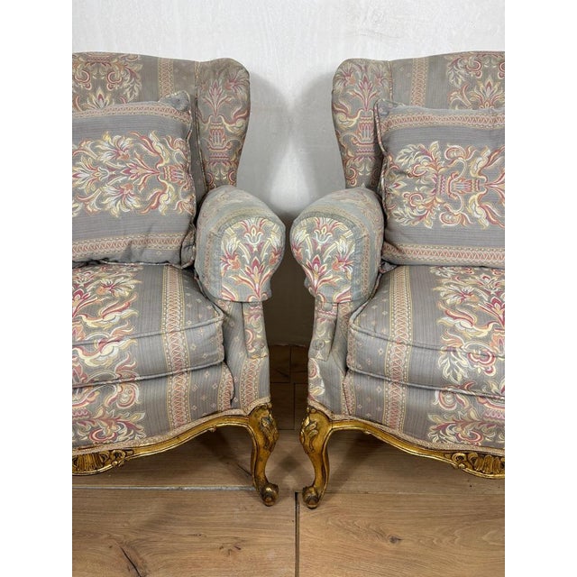 French Louis XV Style Upholstered Armchairs with Giltwood Frames, 1940, Set of 2 For Sale - Image 10 of 12