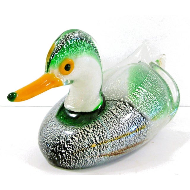 1980s 1980s Large Art Glass Duck Sculpture Green Gray Black Attributed to Murano Formia For Sale - Image 5 of 14