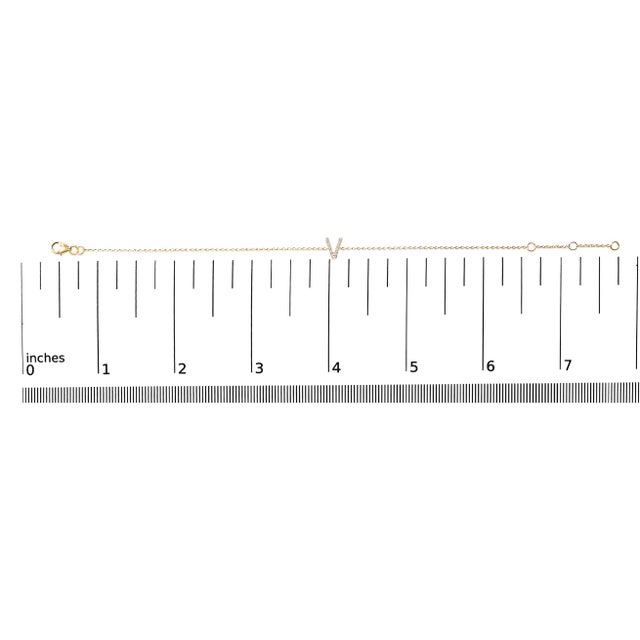 10K Yellow Gold Diamond Accent "V" Initial Charm and Link Bracelet For Sale In New York - Image 6 of 6