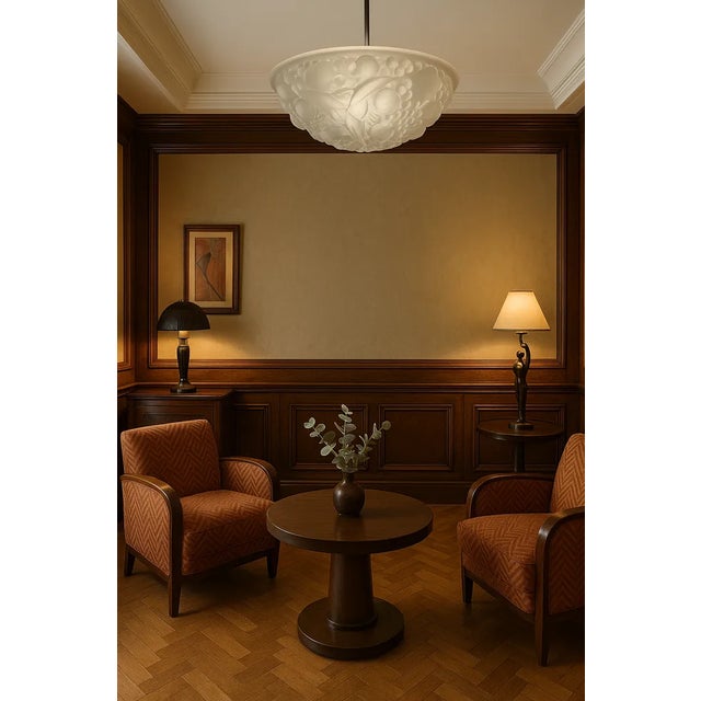 Art Deco Frosted Glass Pendant Light by Muller Frères Lunéville, 1920s For Sale - Image 3 of 10