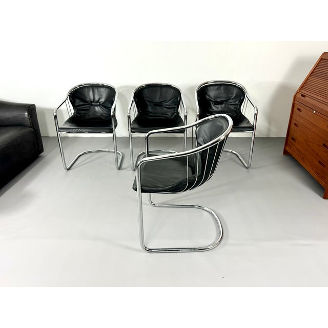 Black Vintage Cantilever Chair in Leather and Chrome by Gastone Rinaldi for Fasem, 1970s For Sale - Image 8 of 12