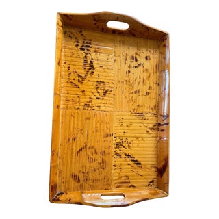 1960s Vintage Bamboo Tray With a Tortoise Shell Pattern For Sale