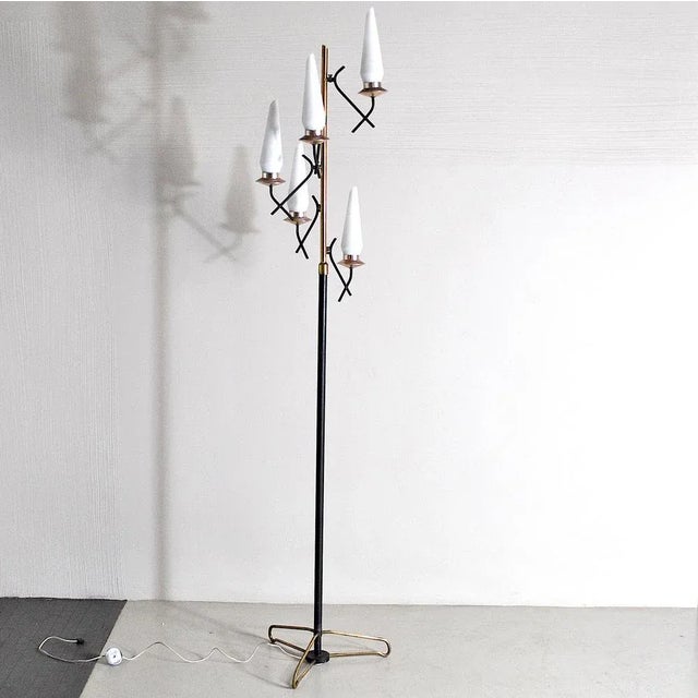 Opaline Glass & Brass Floor Lamp by Stilnovo, 1950s For Sale - Image 9 of 12