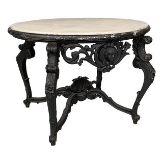 19th Century Italian Coffee Table in Black Wood and Marble For Sale