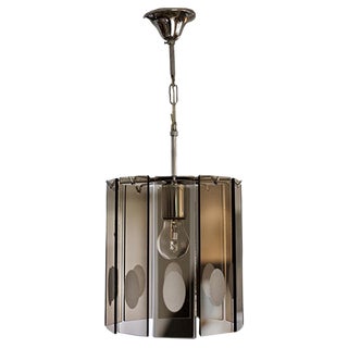 Italian Smoked Glass and Steel Chandelier, 1970s For Sale
