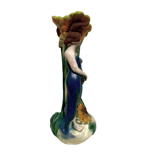Art Nouveau Art Nouveau Chalkware Sculpture Vase Maiden and Sunflowers, Circa 1910 For Sale - Image 3 of 8