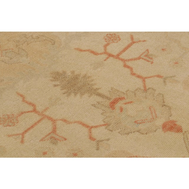 1950s Vintage Turkish Oushak Rug in an All Over Beige, Orange, Green Floral Pattern For Sale - Image 5 of 9
