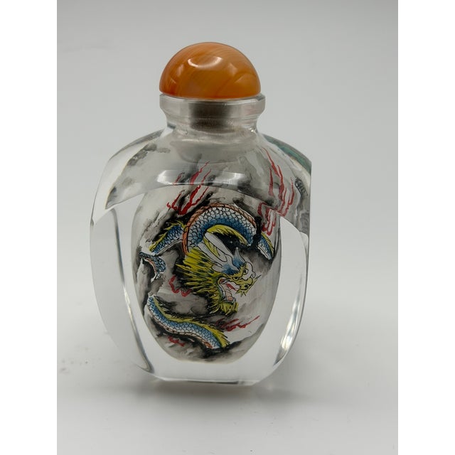 1970s Vintage Inside Painted Dragon Design Snuff Bottle For Sale - Image 5 of 15