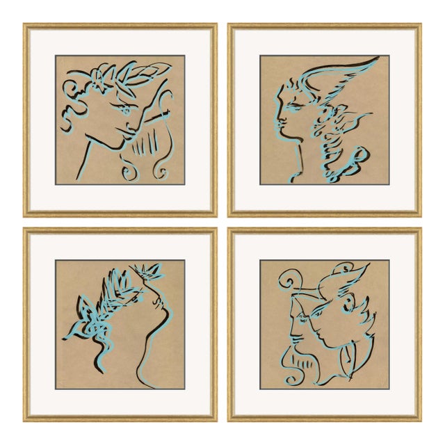 Apollo, Mercury, Zeus & Hera & Zeus Framed Art Prints - Set of 4 by David Phoenix For Sale