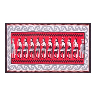 1940s Red Gray Figural Vintage Zapotec Mexico Yei Rug 4' 7" X 7' 7" Handmade Wool Carpet For Sale