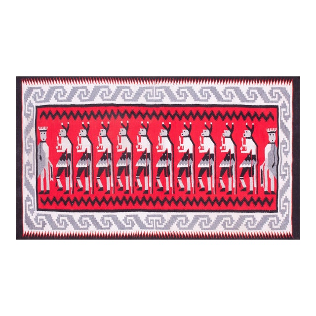 1940s Red Gray Figural Vintage Zapotec Mexico Yei Rug 4' 7" X 7' 7" Handmade Wool Carpet For Sale