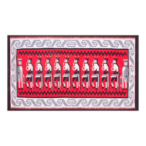 1940s Red Gray Figural Vintage Zapotec Mexico Yei Rug 4' 7" X 7' 7" Handmade Wool Carpet