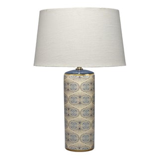 Jamie Young Orbital Table Lamp in Cream and Blue Patterned Ceramic For Sale
