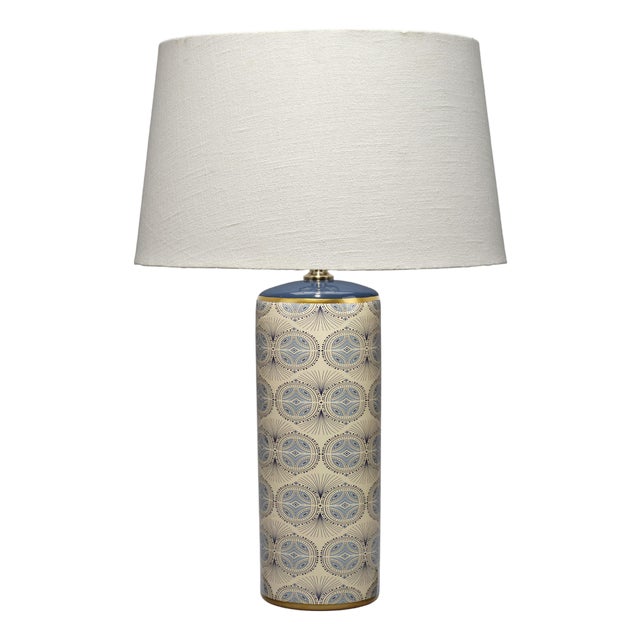 Jamie Young Orbital Table Lamp in Cream and Blue Patterned Ceramic For Sale