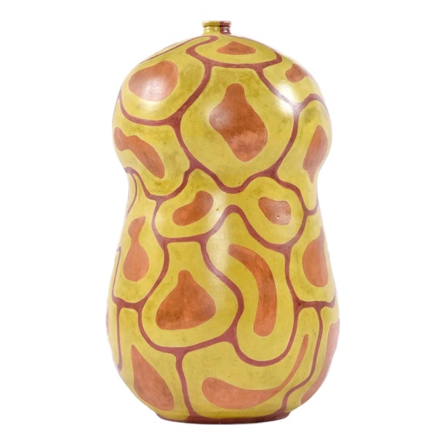Shawn Banks Organic Modern Yellow and Orange Gourd Shaped Large Ceramic Vase For Sale
