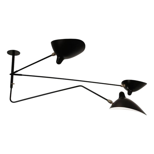 Black Suspension Two Fixed and One Rotating Curved Arm Lamp from Serge Mouille For Sale