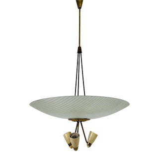 Italian Midcentury Brass and Glass Chandelier, 1950s For Sale