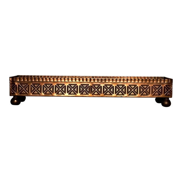 Vintage Arts & Crafts Copper Geometric Relief Rectangular Tray For Sale