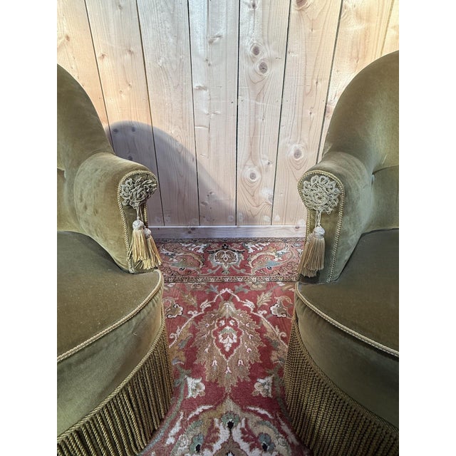 Napoleon III Style Toadstool Armchairs in Two-Tone Velvet, 1960s, Set of 2 For Sale - Image 3 of 9