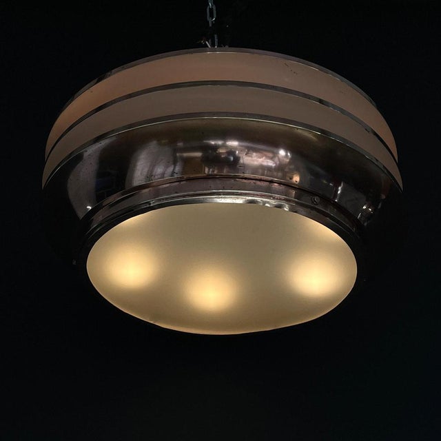 Art Deco Chandelier Hanging Lamp in Copper by Georges Halais for Eloctra, 1930s For Sale - Image 4 of 11