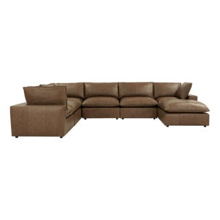 Cali Brown Leather Modular Large Chaise Sectional For Sale