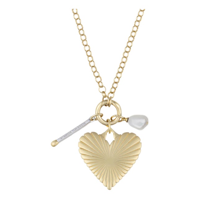 Percy Clip Necklace: Divine Spark Matchstick, Ribbed Heart of Gold, Cloud Pearl For Sale