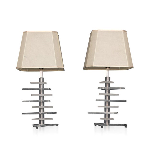 Mid 20th Century American Stacked Acrylic Table Lamps, Set of 2 For Sale - Image 13 of 13