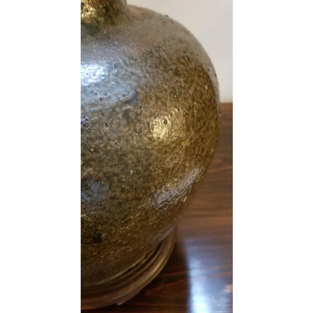 Large 1930s Green-Brown Wine Jar Lamp With Textured Shade For Sale In Chicago - Image 6 of 6