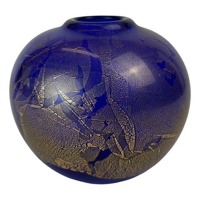 Azurene Cobalt Blue and Gold Glass Vase by Michael Harris, 1978 For Sale