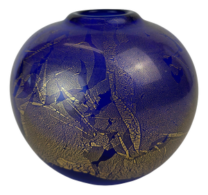 Azurene Cobalt Blue and Gold Glass Vase by Michael Harris, 1978