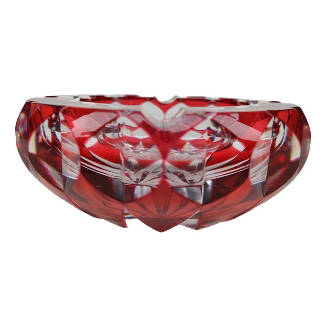 Lorraine Crystal Ashtray in Ruby, 1970s For Sale