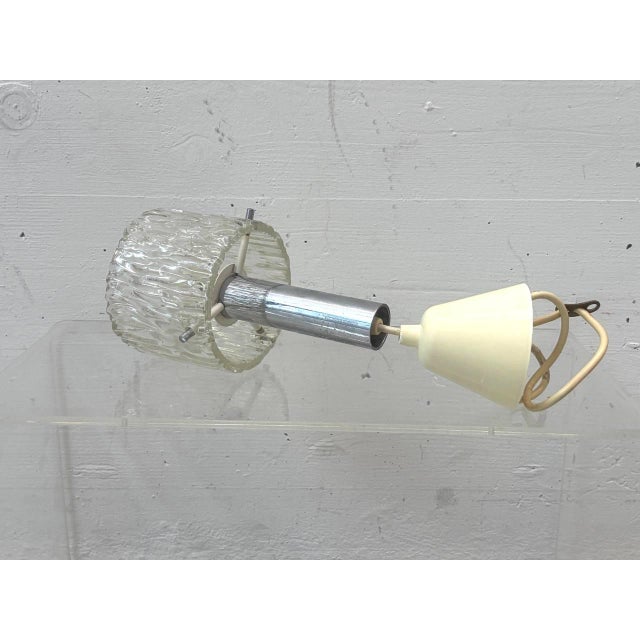 Vintage Pendant Lamp in Textured Glass and Chrome from Kaiser Leuchten, 1970s For Sale - Image 3 of 11