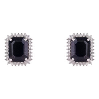 8.3 Ct Art Deco Octagon Cut Blue Sapphire & Diamond Halo Stud Earrings - A Pair For Sale
