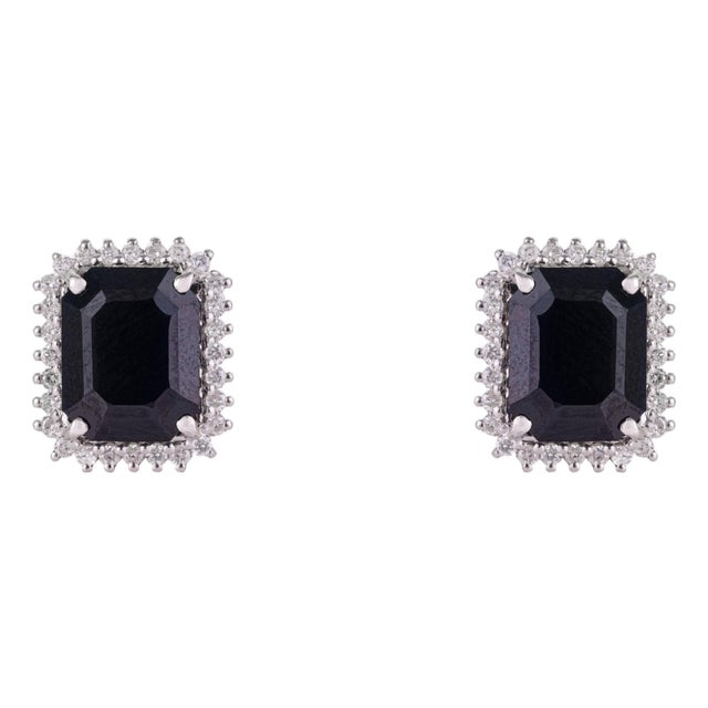 8.3 Ct Art Deco Octagon Cut Blue Sapphire & Diamond Halo Stud Earrings - A Pair For Sale