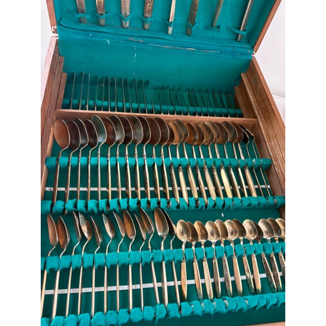 Mid 20th Century Complete Set 12 Person Vintage Thai Bronzeware & Teak Case – 144 Pieces For Sale In Miami - Image 6 of 17