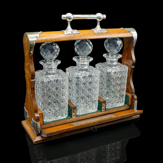 Traditional Antique Three Decanter Tantalus, English, Oak, Drinks Caddy, Edwardian, c.1910 For Sale - Image 3 of 12
