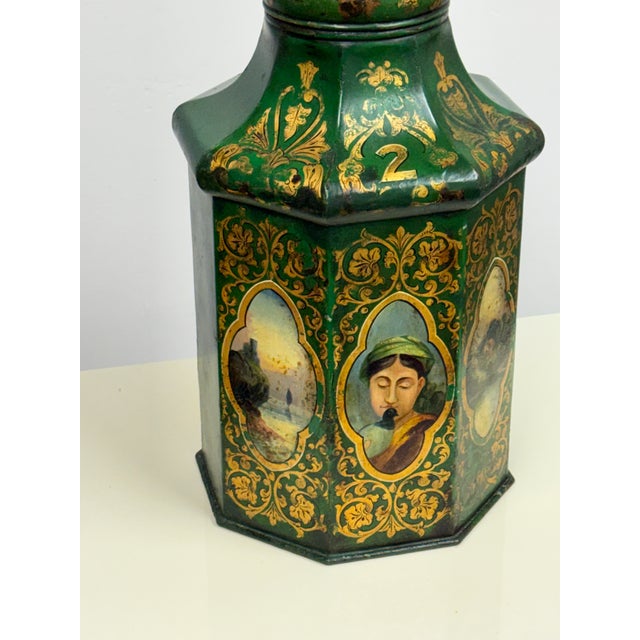 Savage London Victorian Hand Painted Tole Tea Canister No. 2, 19th Century For Sale In San Francisco - Image 6 of 12