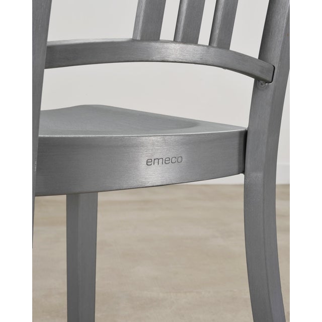 Emeco Pair of Emeco 'Navy' Bar Counter Stools in Brushed Aluminum For Sale - Image 4 of 17
