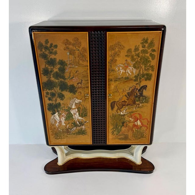 Italian Bar Cabinet with Painted Panels, 1940s For Sale - Image 3 of 18