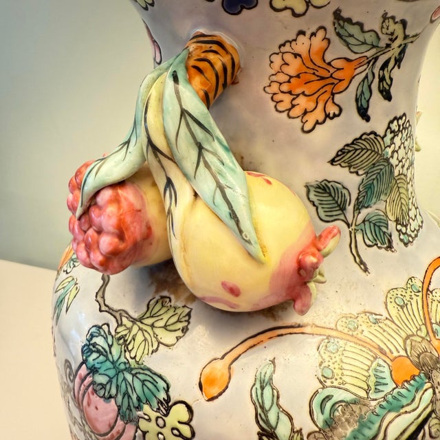 1970s Vintage Kaiser Kuhn Butterfly, Fruit, and Flora Lamp With Silk Shade For Sale - Image 5 of 12