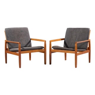 Hans Olsen for Juul Kristensen Model 519 Mid Century Danish Teak and Cane Chairs - Pair For Sale