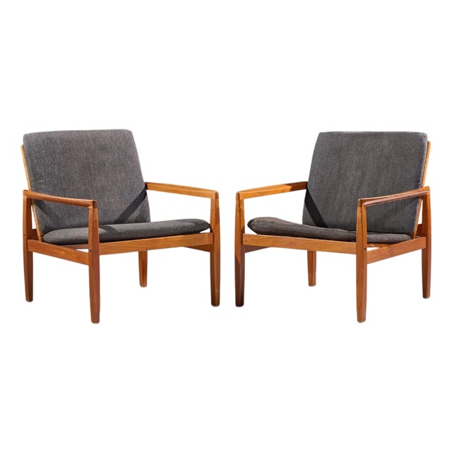 Hans Olsen for Juul Kristensen Model 519 Mid Century Danish Teak and Cane Chairs - Pair For Sale