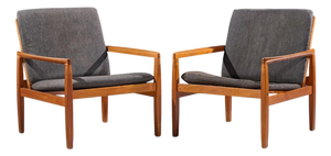 Hans Olsen for Juul Kristensen Model 519 Mid Century Danish Teak and Cane Chairs - Pair