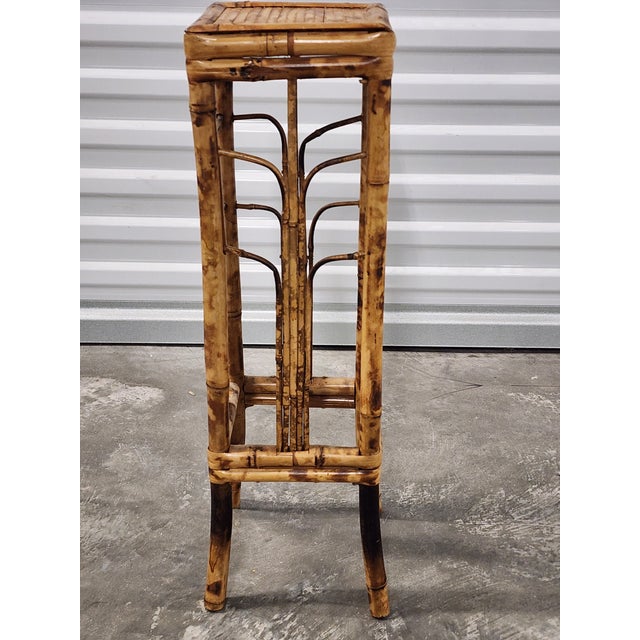 Chinoiserie Vintage Mid-Century Bamboo Tortoise Shell Plant Stand For Sale - Image 3 of 9