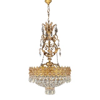 Antique Italian Art Deco Brass Chandelier in Belle Époque Style For Sale