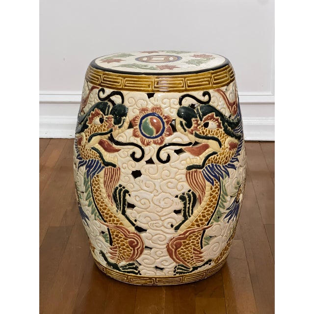 20th Century Chinese Dragon Ceramic Hand-Painted Garden Stool For Sale - Image 4 of 14